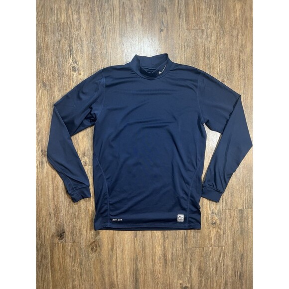 Nike Pro Combat Long Sleeve Compression Shirt Men's Large Blue Mockneck Dri-Fit - Picture 1 of 8